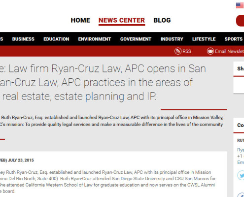ryan_cruz_law_san_diego_attorney_press_release_law_firm opens_business_trusts_wills_july_2015